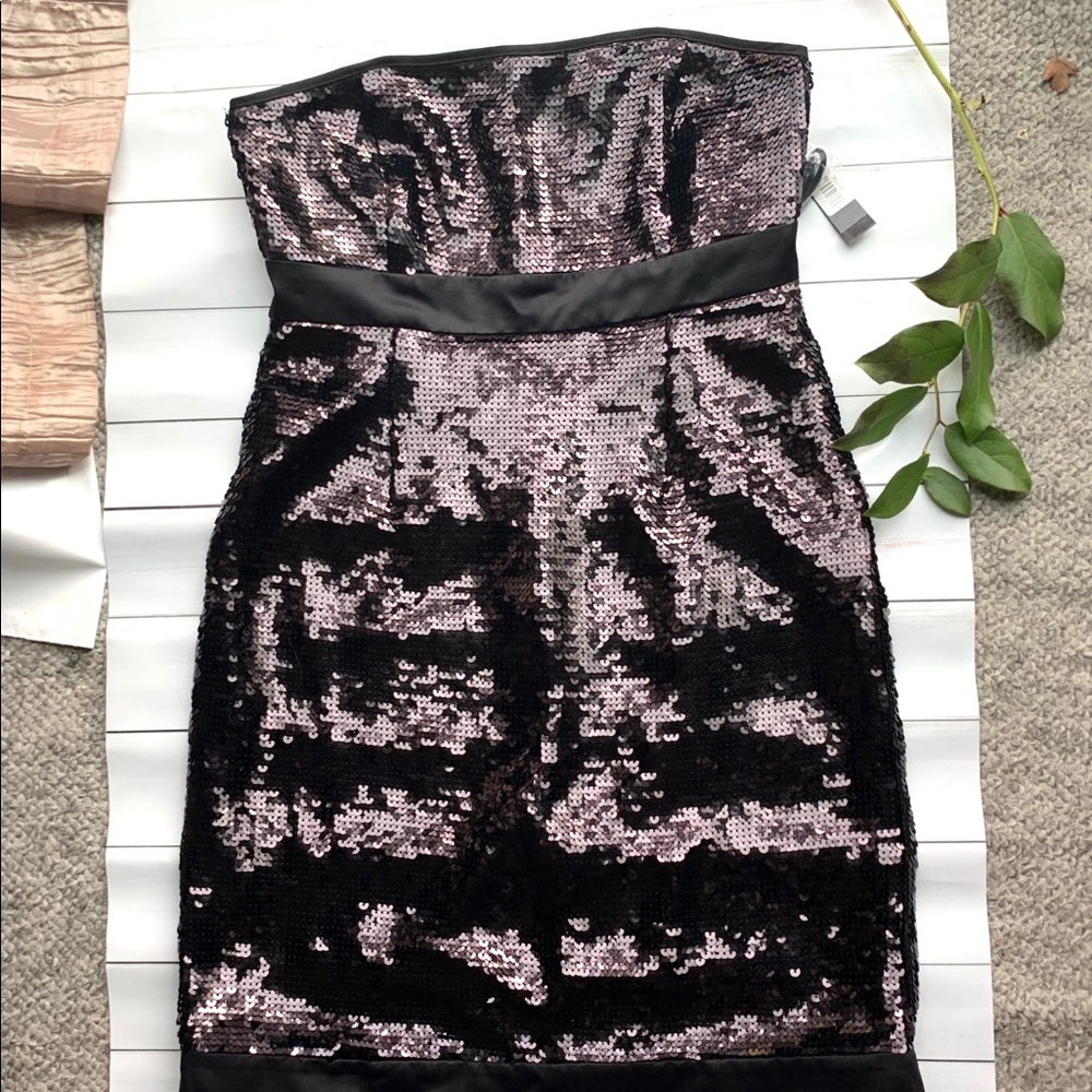 TAHARI NWT black sequins strapless dress size 8